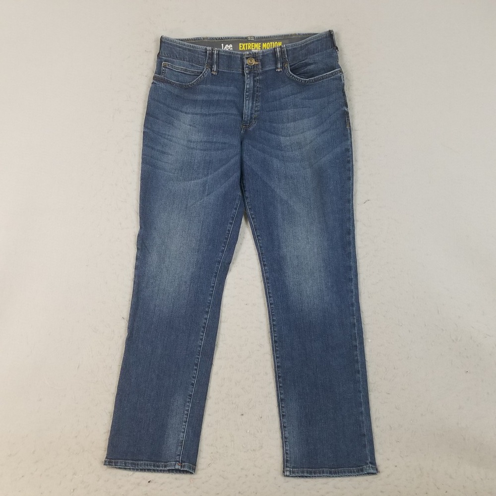 Lee Jeans Mens 36x32 Blue Extreme Motion Straight Fit Tapered Leg Stretch Denim